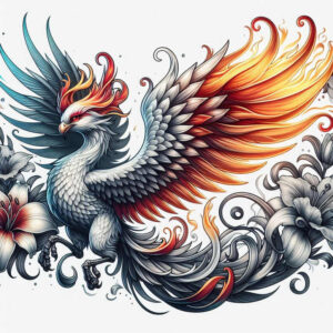 phoenix-with-shadow-and-light – tattoo design ideas free ai generated – neotraditional-textured-fills – for-heel – Gallery: phoenix-inkby-ai
