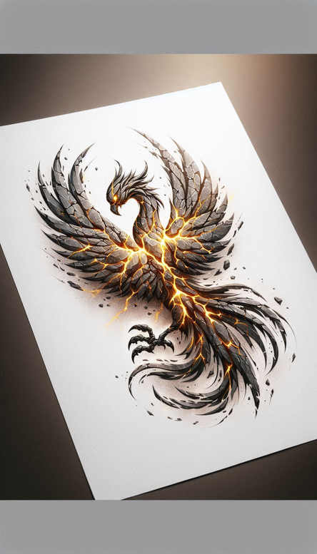 phoenix-with-shadow-and-light – tattoo design ideas free ai generated – realism-hyper-detail – for-upper-chest – Gallery: phoenix-inkby-ai