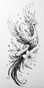 phoenix-with-shadow-and-light – tattoo design ideas free ai generated – realism-skin-illusion – for-nape – Gallery: phoenix-inkby-ai