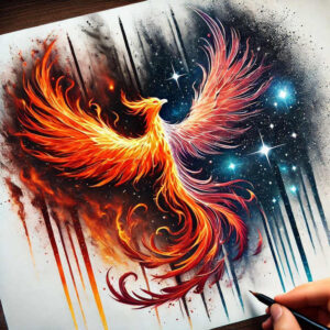 phoenix-with-shadow – tattoo design ideas free ai generated – neotraditional-bold-texture – for-knee – Gallery: phoenix-inkby-ai