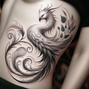 phoenix-with-shadow – tattoo design ideas free ai generated – neotraditional-textured-shading – for-ribs – Gallery: phoenix-inkby-ai