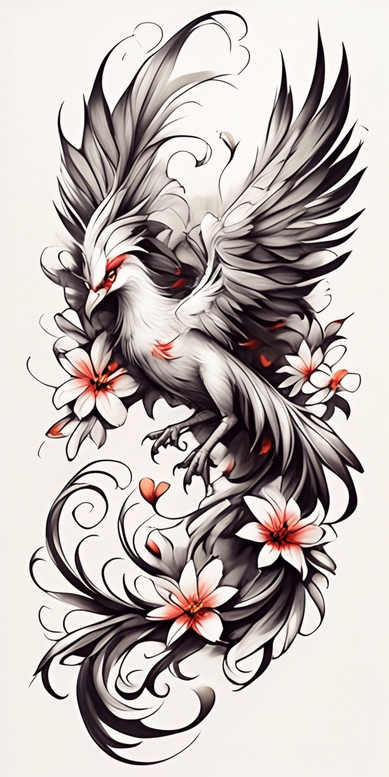 phoenix-with-shadow – tattoo design ideas free ai generated – neotraditional-vivid-hues – for-thigh – Gallery: phoenix-inkby-ai