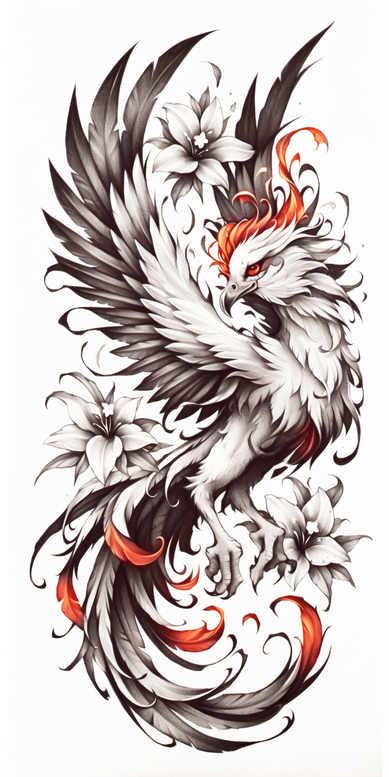 phoenix-with-shadow – tattoo design ideas free ai generated – realism-photo-ink – for-abdomen – Gallery: phoenix-inkby-ai