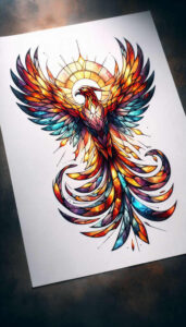 phoenix-with-symbol – tattoo design ideas free ai generated – neotraditional-dynamic-color – for-triceps – Gallery: phoenix-inkby-ai