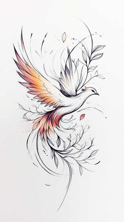 phoenix-with-symbol – tattoo design ideas free ai generated – neotraditional-refined-lines – for-back – Gallery: phoenix-inkby-ai