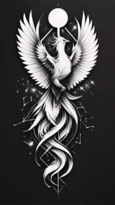 phoenix-with-waves – tattoo design ideas free ai generated – neotraditional-artistic-contrast – for-back-of-neck – Gallery: phoenix-inkby-ai