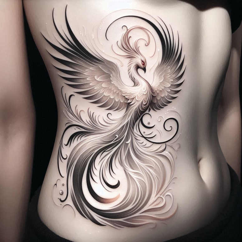 phoenix-with-waves – tattoo design ideas free ai generated – neotraditional-vivid-detail – for-lower-back – Gallery: phoenix-inkby-ai
