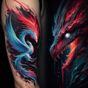 phoenix-with-waves – tattoo design ideas free ai generated – surrealism-timeless – for-lower-arm – Gallery: phoenix-inkby-ai