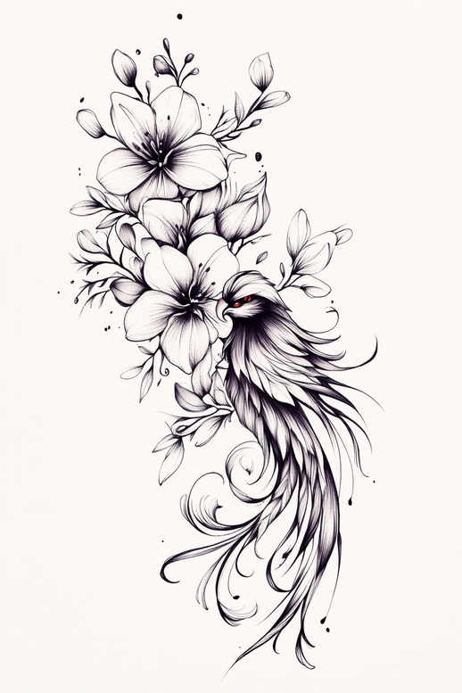 phoenix-with-wavy-lines-for-men – tattoo design ideas free ai generated – neotraditional-artful-color – for-upper-arm – Gallery: phoenix-inkby-ai