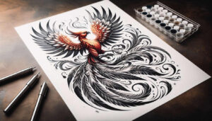 phoenix-with-wavy-lines-for-men – tattoo design ideas free ai generated – realism-natural-luminosity – for-biceps – Gallery: phoenix-inkby-ai
