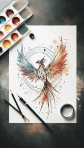 phoenix-with-wavy-lines-for-men – tattoo design ideas free ai generated – realism-realistic-perspective – for-sternum – Gallery: phoenix-inkby-ai