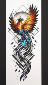 phoenix-with-wavy-lines-for-men – tattoo design ideas free ai generated – realism-visual-truth – for-neck – Gallery: phoenix-inkby-ai