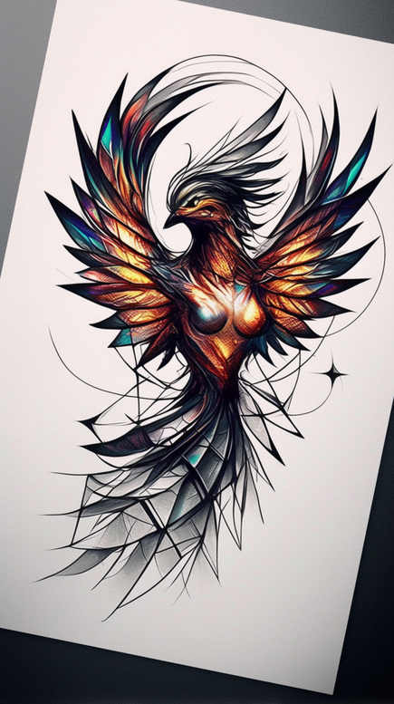 phoenix tattoo design ideas Realism crisp detail fiery flight for spine