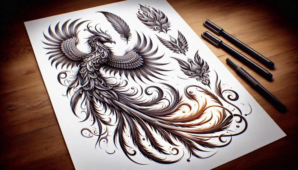 phoenix tattoo design ideas bokeh fiery wings represents determination
