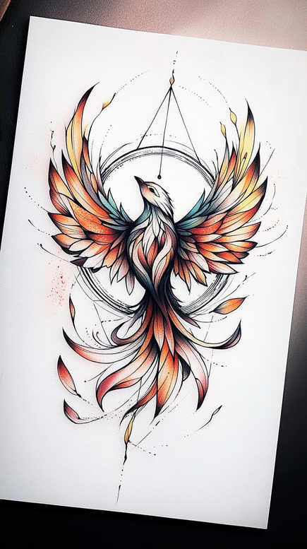 phoenix tattoo design ideas Surrealism abstract forms transformation symbol for full back