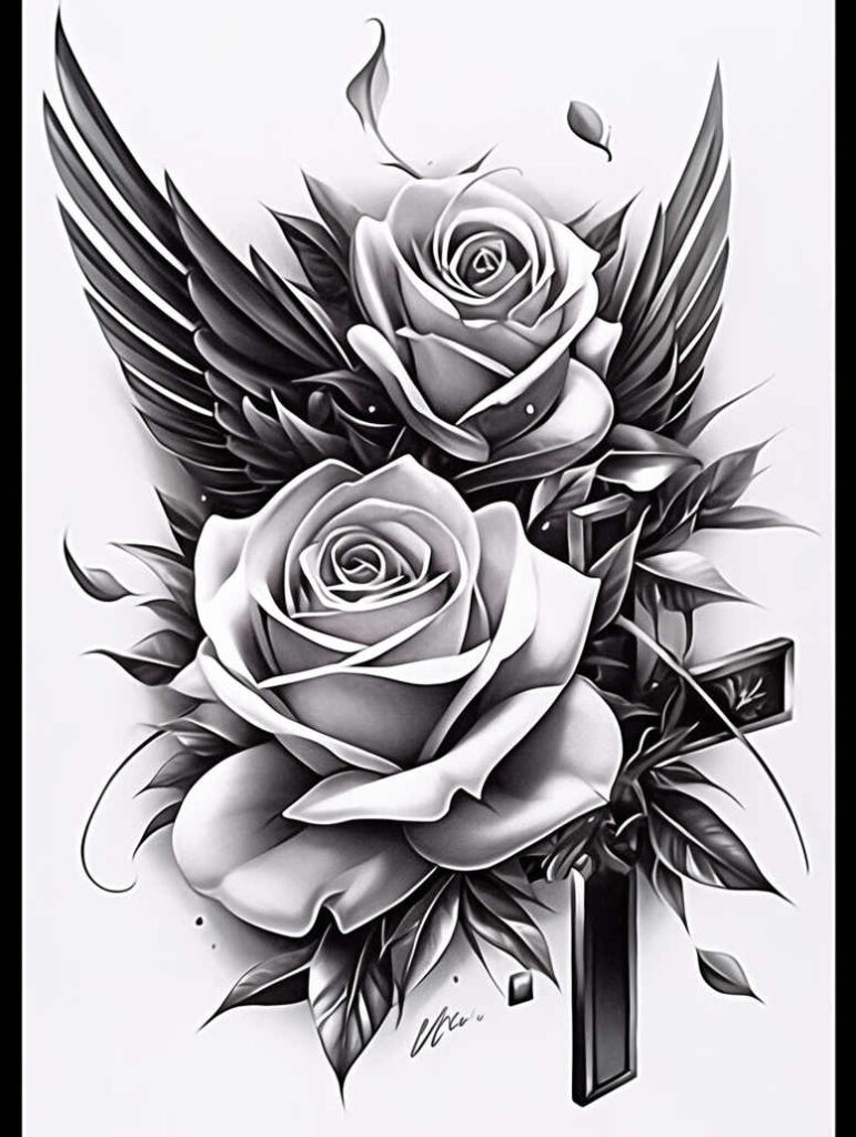 abstract-rose-tattoo – tattoo design ideas free ai generated – pure-shape – for-spine – Gallery: roses-inkby-ai
