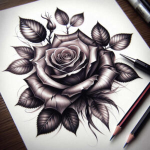 artistic-rose-tattoo – tattoo design ideas free ai generated – pure-design – for-knee – Gallery: roses-inkby-ai