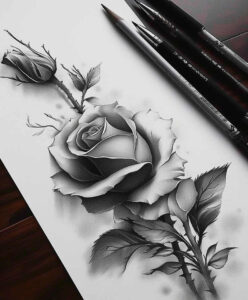 bold-contour-rose-tattoo – tattoo design ideas free ai generated – discreet-ink – for-back-shoulder – Gallery: roses-inkby-ai