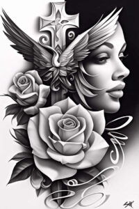 colorful-rose-tattoo – tattoo design ideas free ai generated – nonintrusive – for-back-shoulder – Gallery: roses-inkby-ai