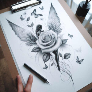 colorful-rose-tattoo – tattoo design ideas free ai generated – single-dot – for-lower-back – Gallery: roses-inkby-ai