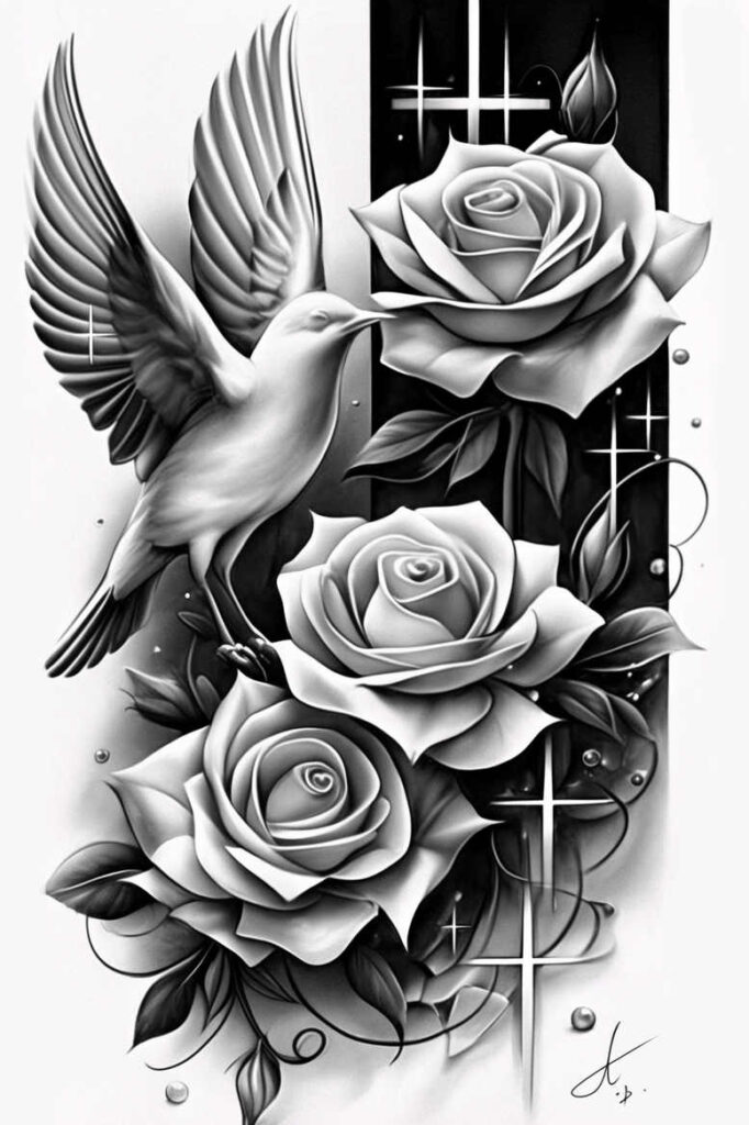 delicate-rose-tattoo – tattoo design ideas free ai generated – crisp-outline – for-ankle – Gallery: roses-inkby-ai