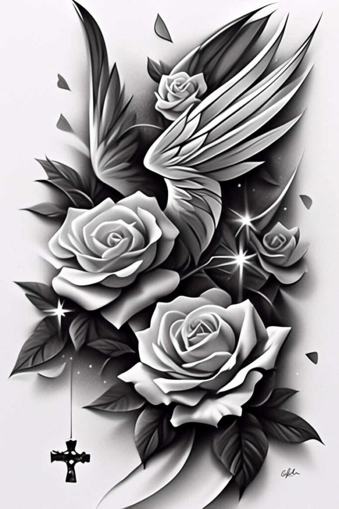 detailed-rose-tattoo – tattoo design ideas free ai generated – compact – for-thigh – Gallery: roses-inkby-ai
