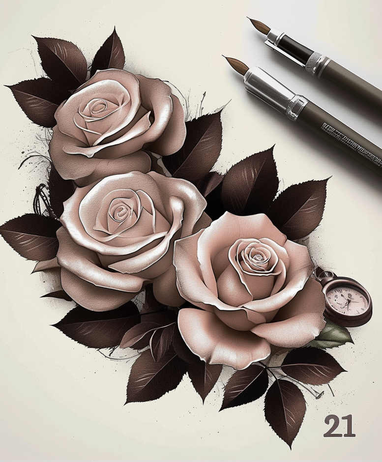 harmony-symbol-rose-tattoo – tattoo design ideas free ai generated – no-shading – for-wrist-side – Gallery: roses-inkby-ai