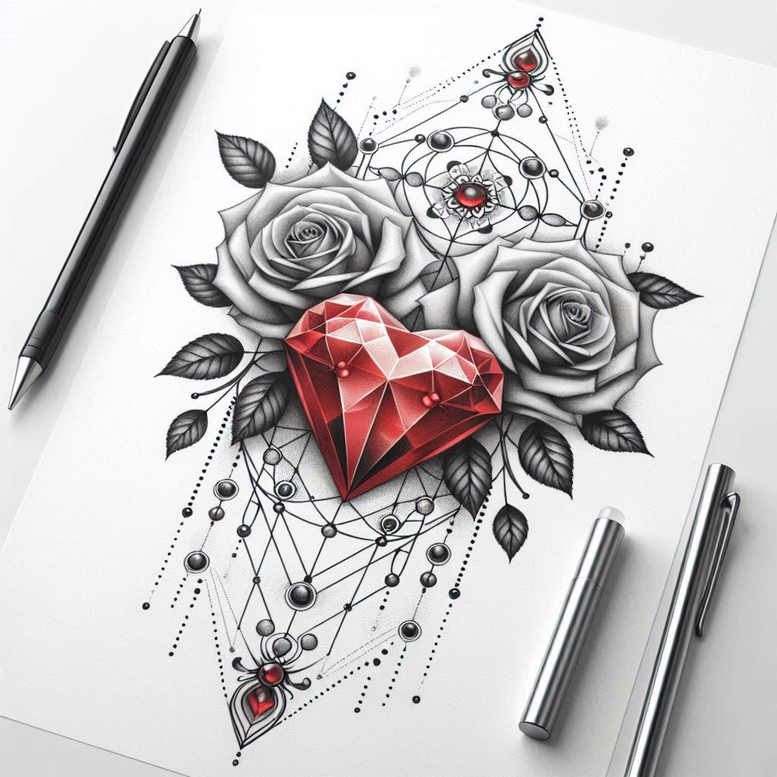 love-symbol-rose-tattoo – tattoo design ideas free ai generated – thin-line – for-full-back – Gallery: roses-inkby-ai