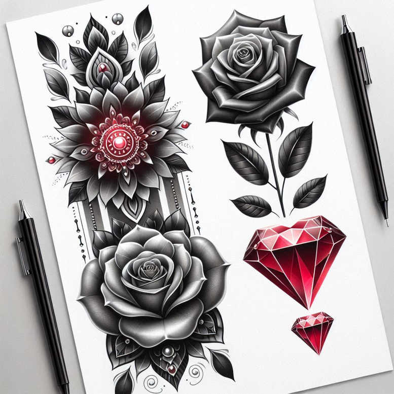 nature-motif-rose-tattoo – tattoo design ideas free ai generated – little-tattoo – for-back – Gallery: roses-inkby-ai
