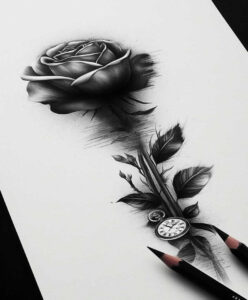 ornamental-rose-tattoo – tattoo design ideas free ai generated – single-color – for-nape – Gallery: roses-inkby-ai