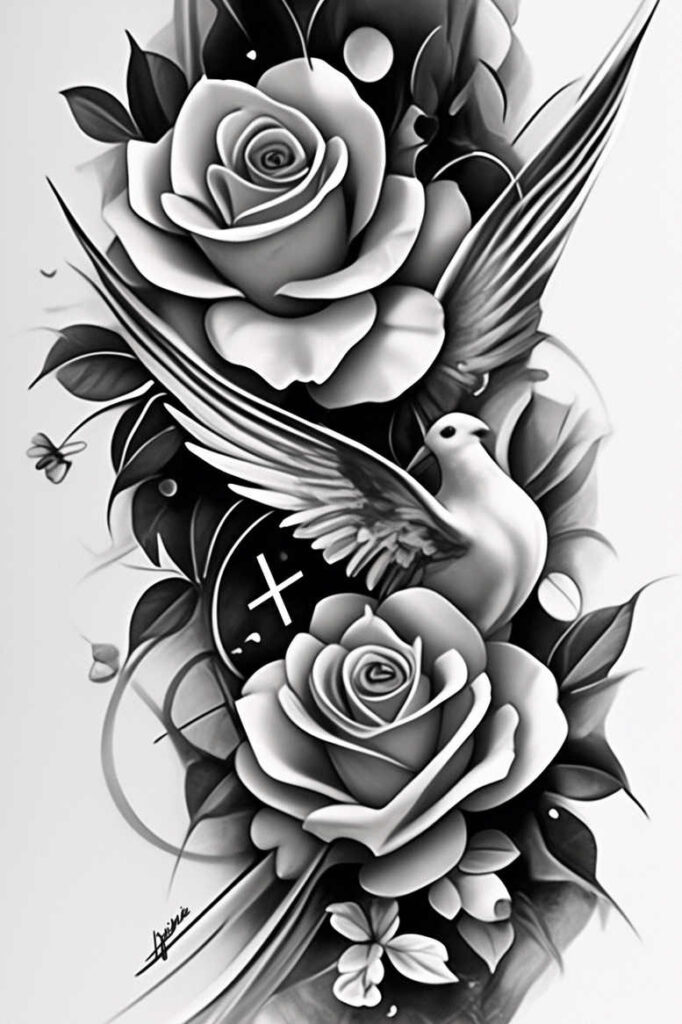 protection-symbol-rose-tattoo – tattoo design ideas free ai generated – iconic – for-foot – Gallery: roses-inkby-ai
