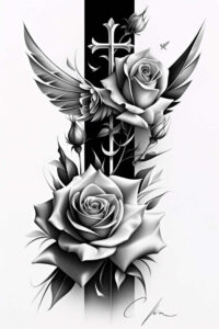 protection-symbol-rose-tattoo – tattoo design ideas free ai generated – short-stroke – for-shoulder-blade – Gallery: roses-inkby-ai