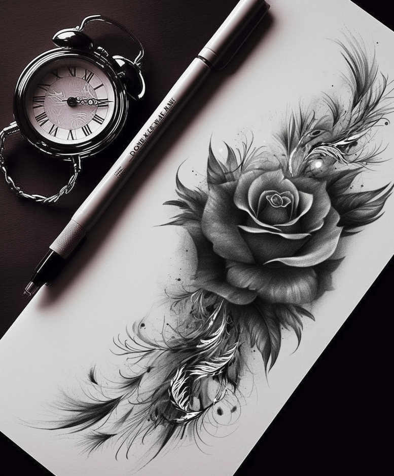 realistic-rose-tattoo – tattoo design ideas free ai generated – ultra-thin – for-upper-chest – Gallery: roses-inkby-ai