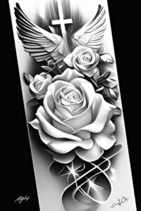 rose-colorful-tattoo – tattoo design ideas free ai generated – no-background – for-hip – Gallery: roses-inkby-ai
