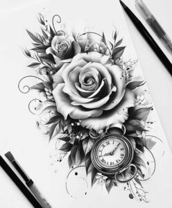 rose-fine-line-tattoo – tattoo design ideas free ai generated – diminutive – for-side – Gallery: roses-inkby-ai