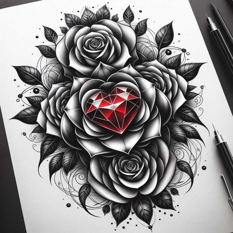 rose-flower-tattoo – tattoo design ideas free ai generated – no-background – for-side – Gallery: roses-inkby-ai