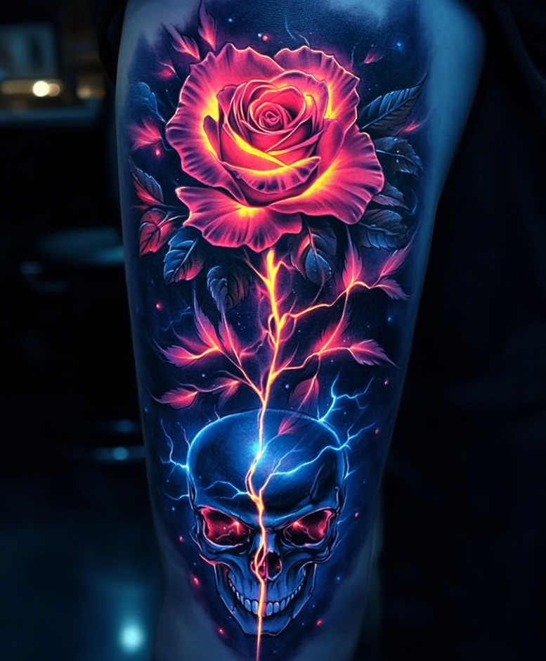 rose-modern-tattoo – tattoo design ideas free ai generated – negative-space – for-thigh – Gallery: roses-inkby-ai