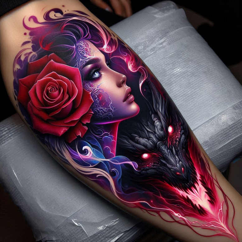 rose-modern-tattoo – tattoo design ideas free ai generated – no-fill – for-lower-arm – Gallery: roses-inkby-ai