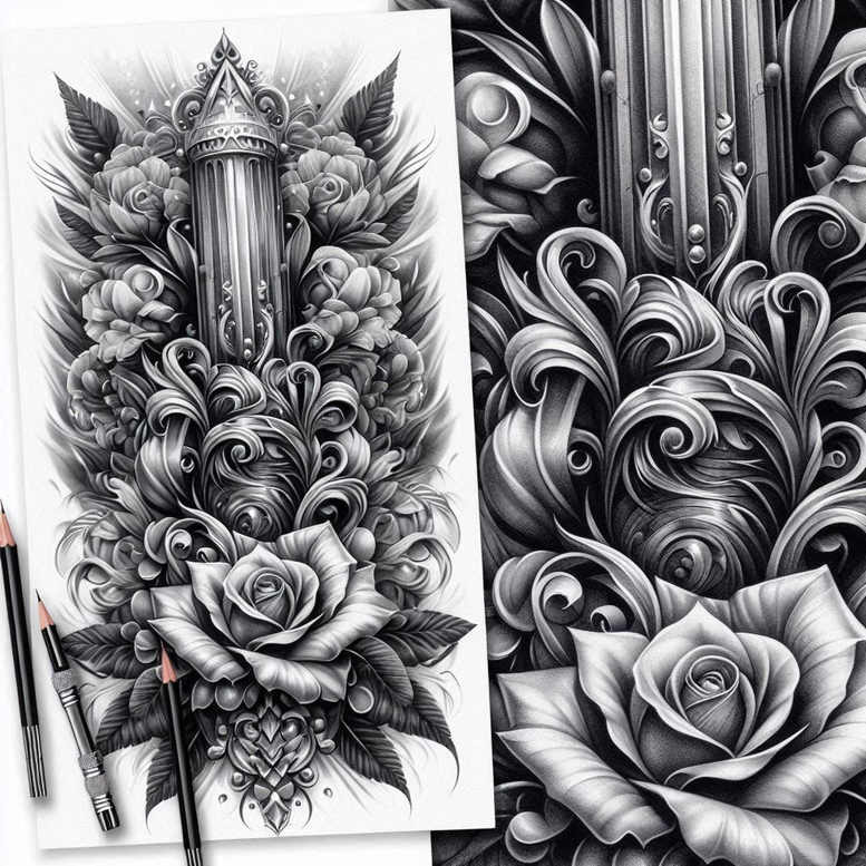 rose-mystical-tattoo – tattoo design ideas free ai generated – plain – for-hand – Gallery: roses-inkby-ai