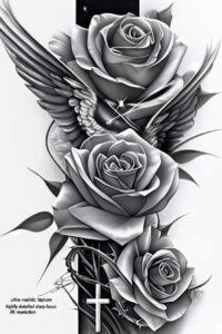 rose-nature-tattoo – tattoo design ideas free ai generated – refined – for-temple – Gallery: roses-inkby-ai