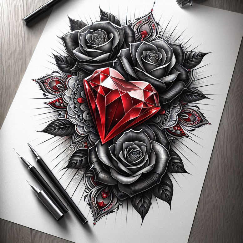 rose-traditional-tattoo – tattoo design ideas free ai generated – concise – for-knee – Gallery: roses-inkby-ai
