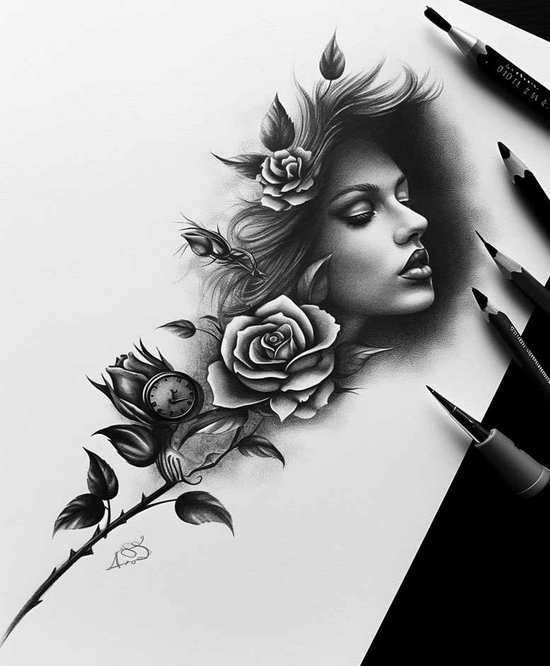 rose-traditional-tattoo – tattoo design ideas free ai generated – no-fill – for-arm – Gallery: roses-inkby-ai