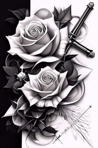 rose-wavy-line-tattoo – tattoo design ideas free ai generated – micro-line – for-lower-leg – Gallery: roses-inkby-ai