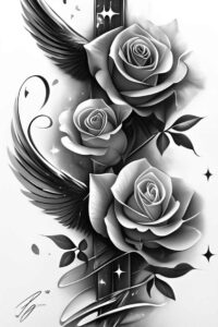 rose-wavy-line-tattoo – tattoo design ideas free ai generated – simple-form – for-temple – Gallery: roses-inkby-ai