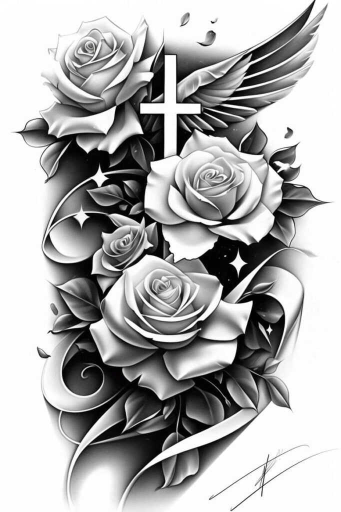 symbolic-rose-tattoo – tattoo design ideas free ai generated – small-detail – for-upper-shoulder – Gallery: roses-inkby-ai