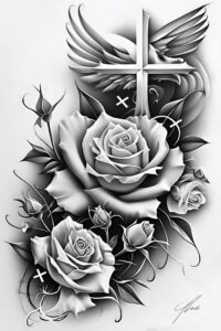 talisman-rose-tattoo – tattoo design ideas free ai generated – no-excess – for-upper-thigh – Gallery: roses-inkby-ai