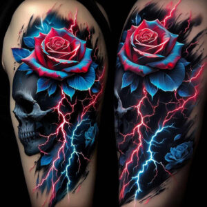 talisman-rose-tattoo – tattoo design ideas free ai generated – pinprick – for-lower-chest – Gallery: roses-inkby-ai