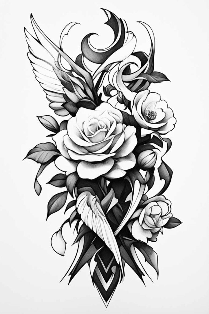 roses tattoo design ideas contrasting colors botanical shows endurance