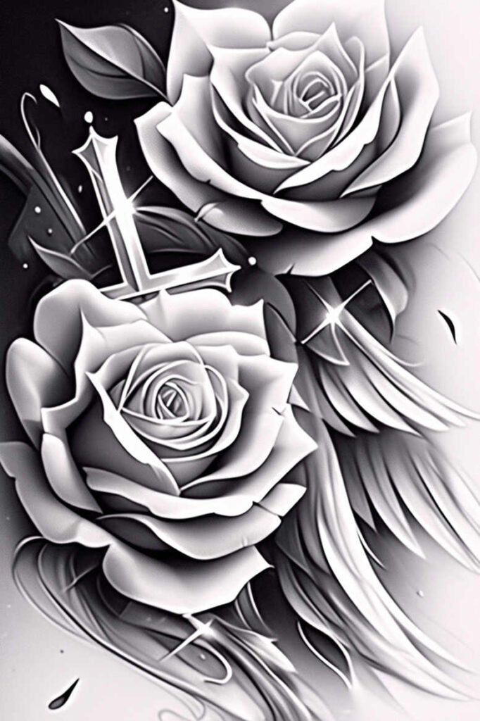 roses tattoo design ideas Surrealism subconscious themes floral curves represents endurance