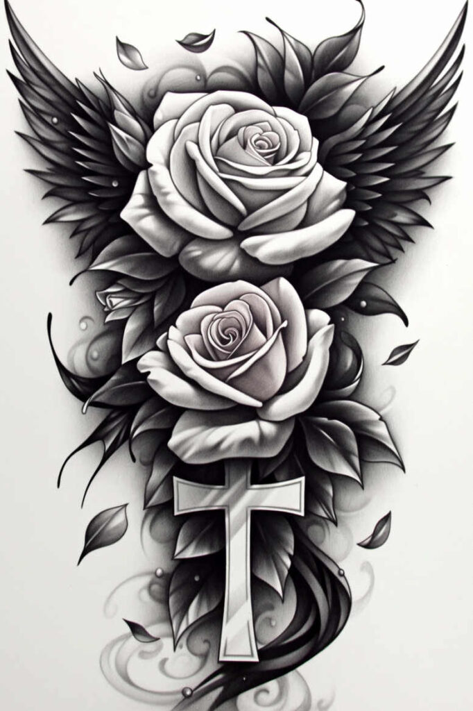 roses tattoo design ideas Surrealism visual paradox floral for lower chest